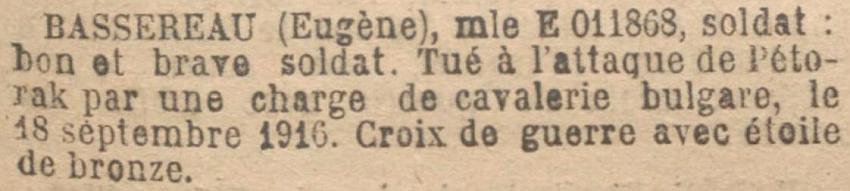 BASSEREAU Eugene MM JO 18 Mai 1921