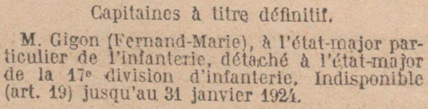 GIGON Fernand Capitaine jo 1924 02 01
