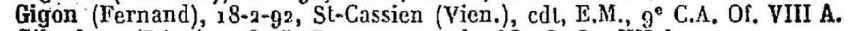 GIGON Ferrnand Liste Prisonnier No 99 10 juin 1941