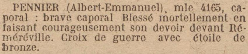 PENNIER Albert MM JO 9 Juin 1921