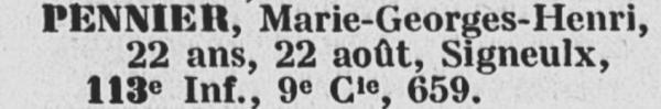 PENNIER Marie Georges Recherche Disparus 27 Juin 1915